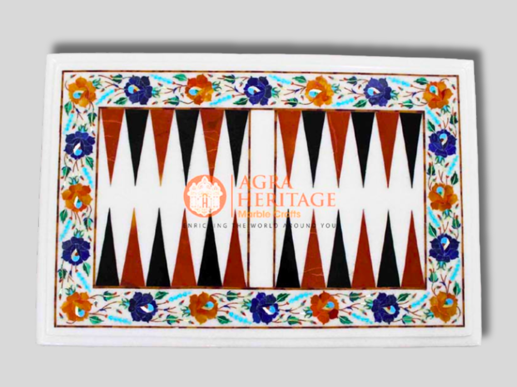 White Marble Italian Carnelian Inlay Kitchen Table Top